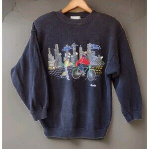 Rare 80s Fiorelle Paris 3D Artwear Sweatshirt Bicycle Cityscape M/L Handmade